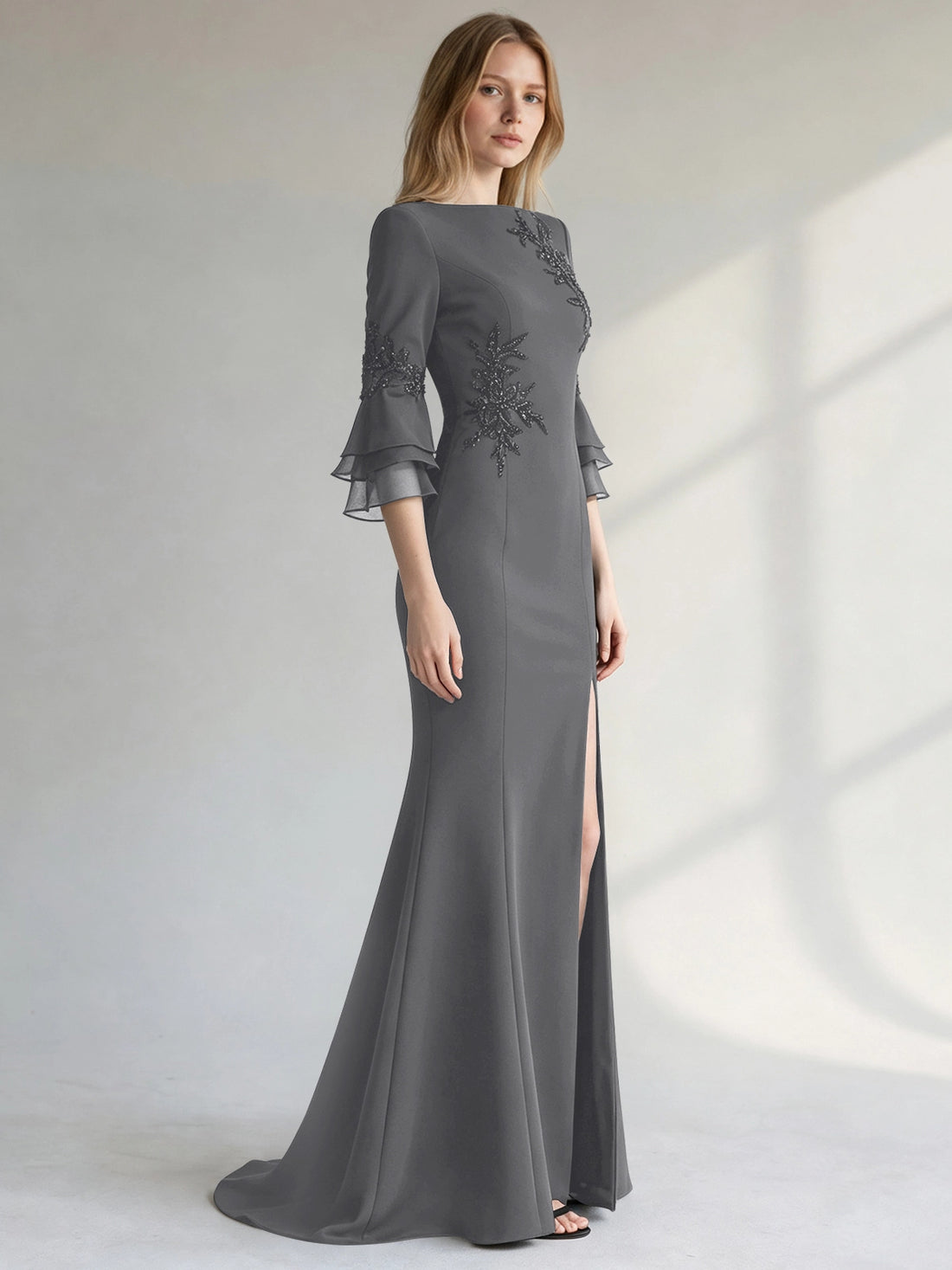 Chiffon Mother of the Bride Dress with 3/4 Sleeves