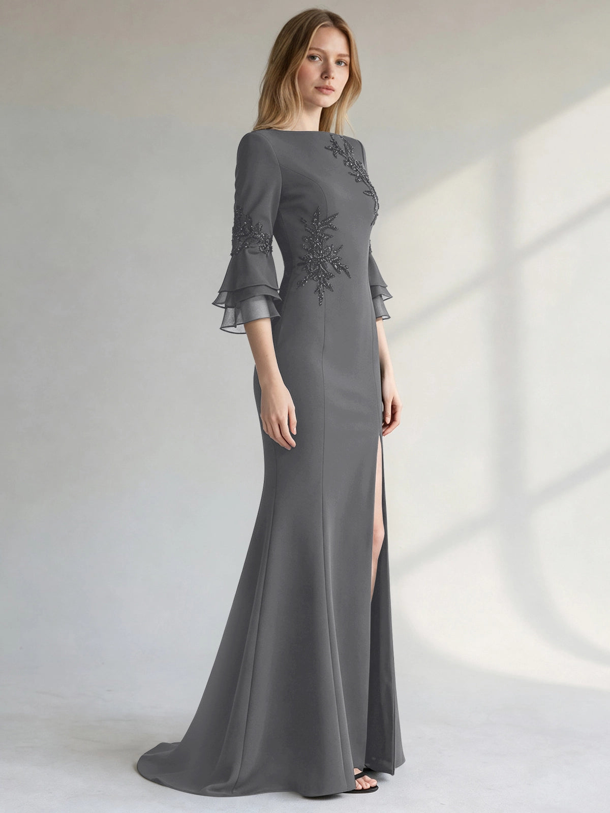 Chiffon Mother of the Bride Dress with 3/4 Sleeves