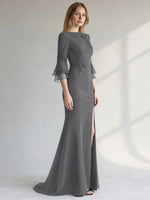 Chiffon Mother of the Bride Dress with 3/4 Sleeves