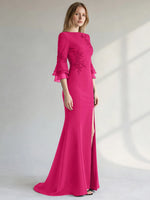 Chiffon Mother of the Bride Dress with 3/4 Sleeves
