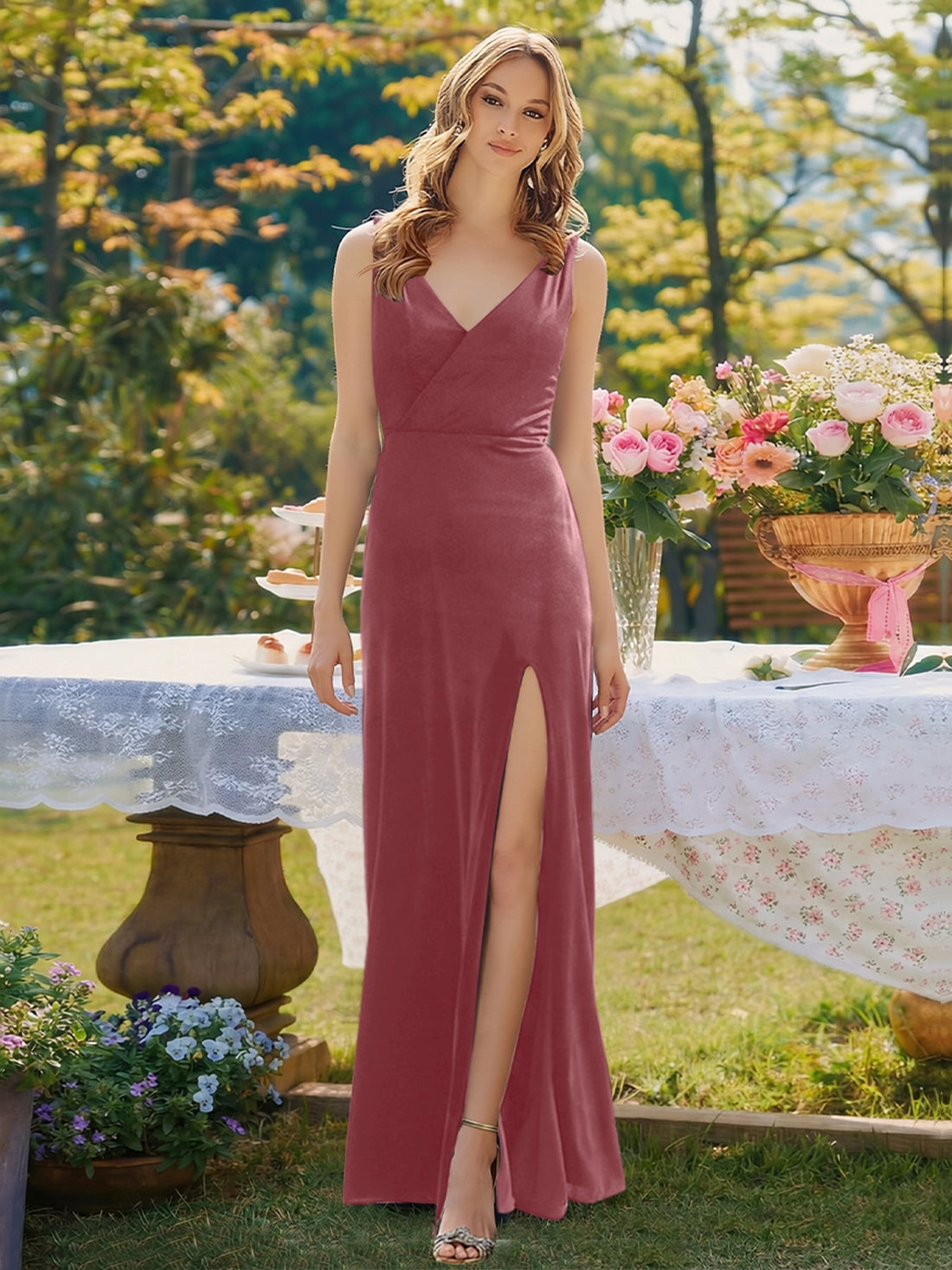 Velvet Bridesmaid Dress with Slit 