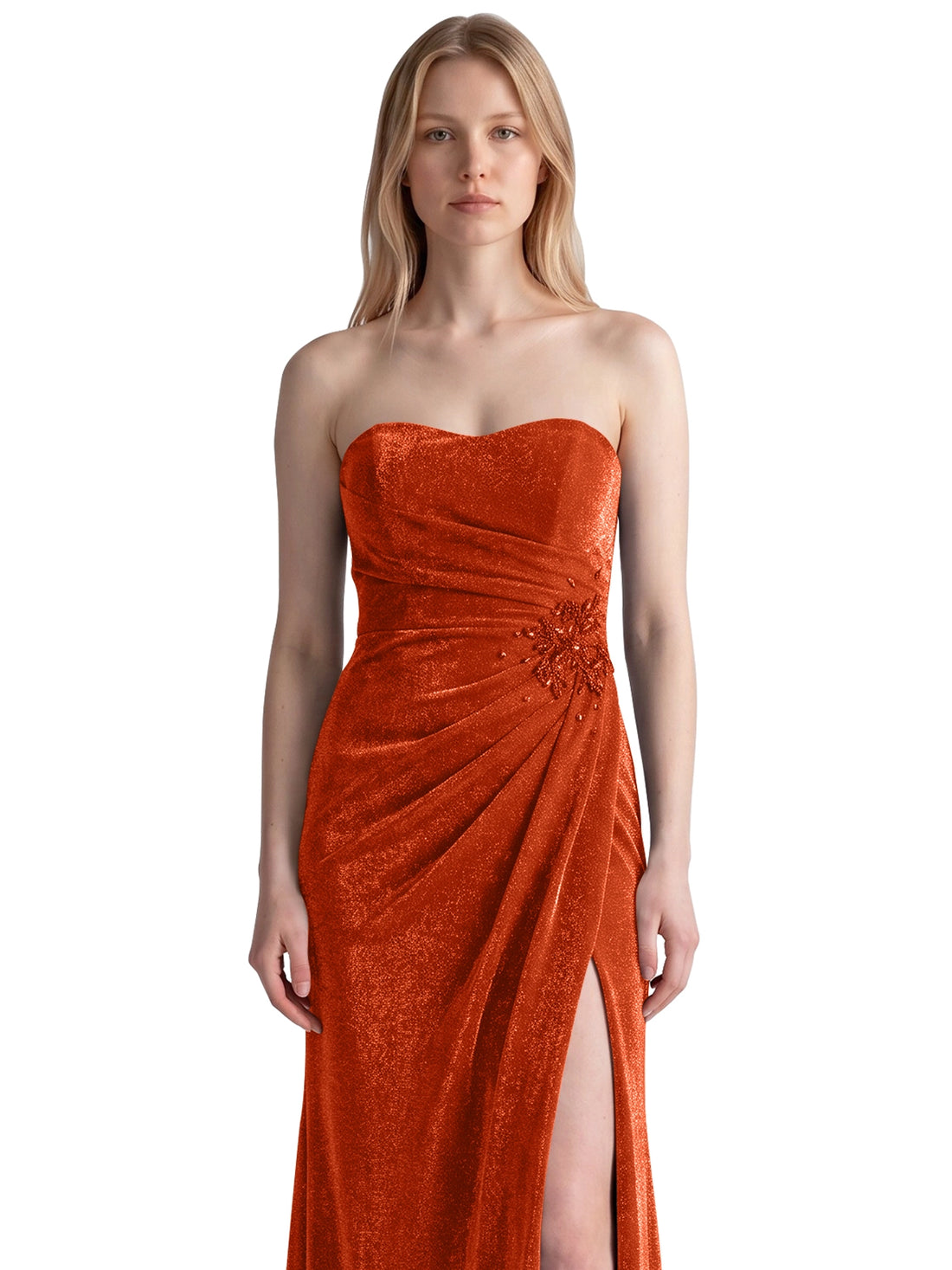 Velvet Prom Dress with Beaded Applique 