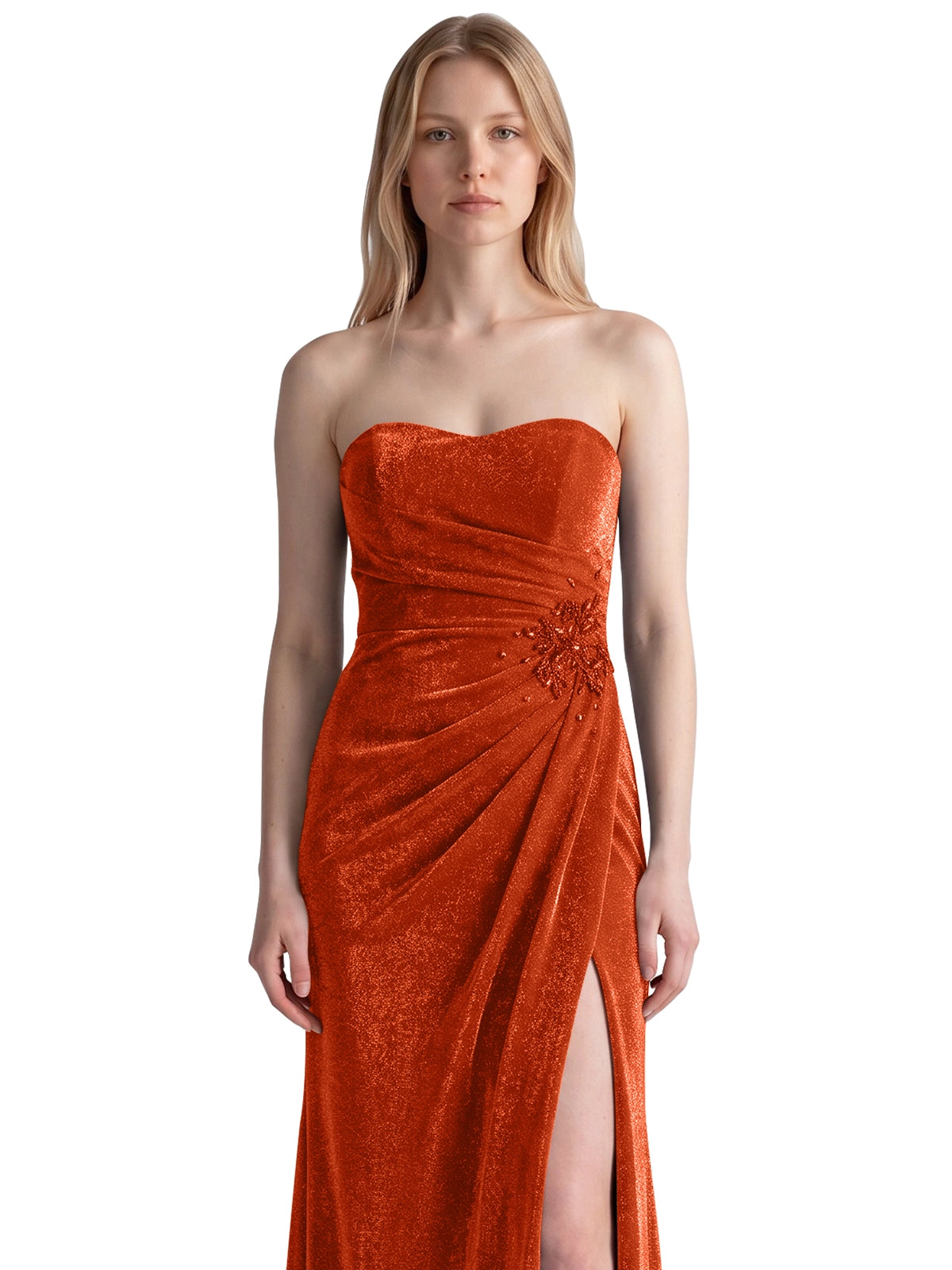 Velvet Prom Dress with Beaded Applique 