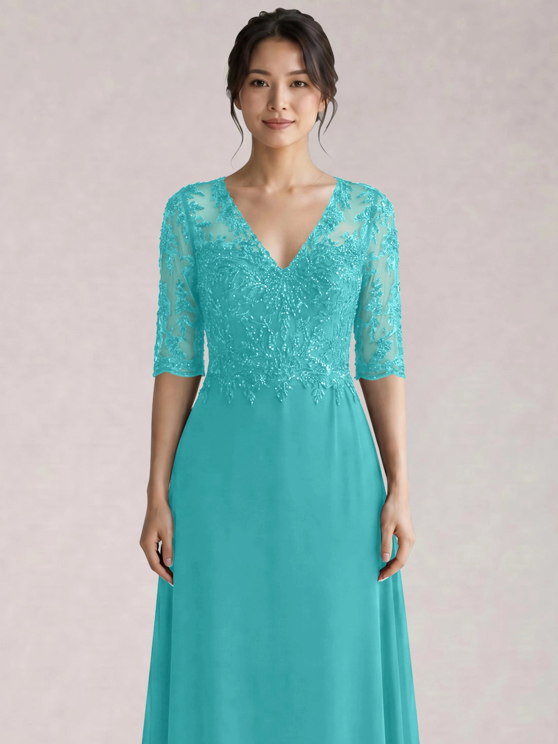 Lace Mother of the Bride Dress with Half Sleeves