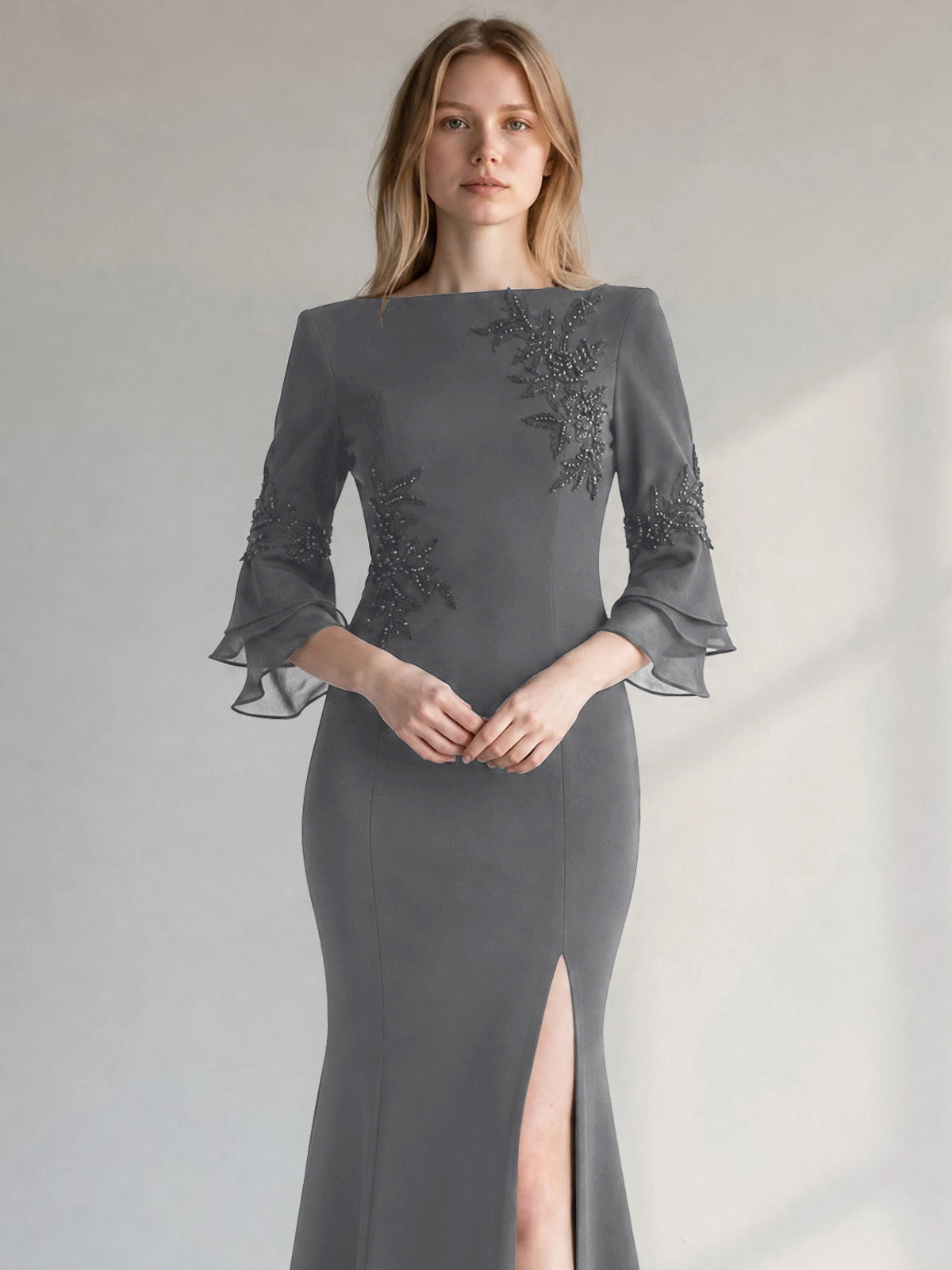 Chiffon Mother of the Bride Dress with 3/4 Sleeves