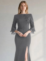 Chiffon Mother of the Bride Dress with 3/4 Sleeves