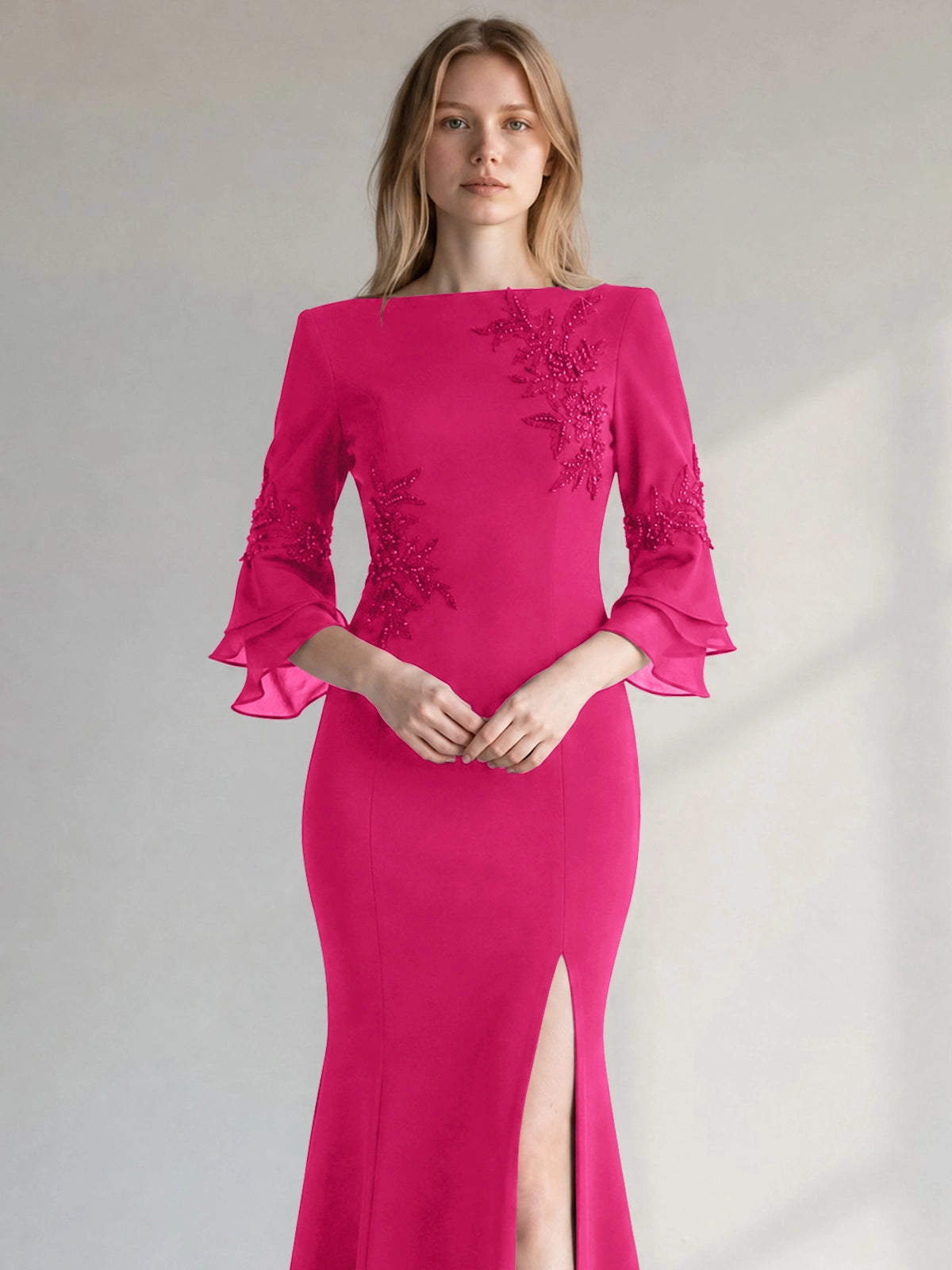 Chiffon Mother of the Bride Dress with 3/4 Sleeves