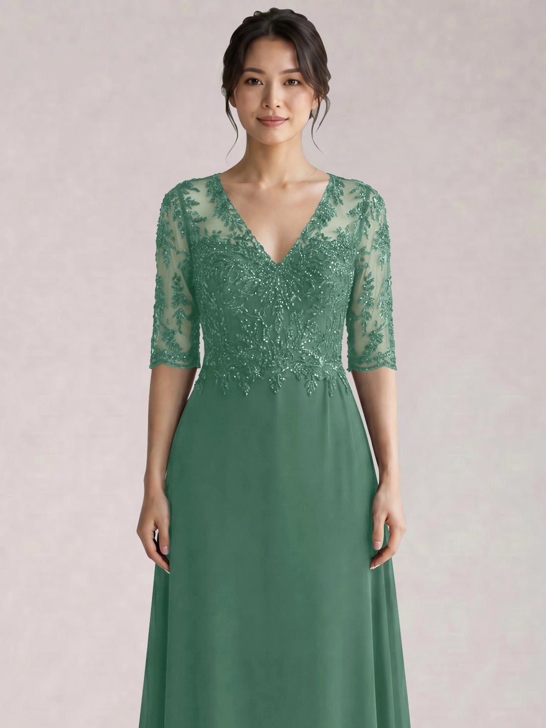 Lace Mother of the Bride Dress with Half Sleeves