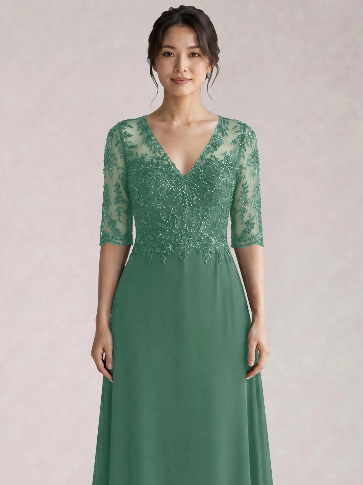 Lace Mother of the Bride Dress with Half Sleeves