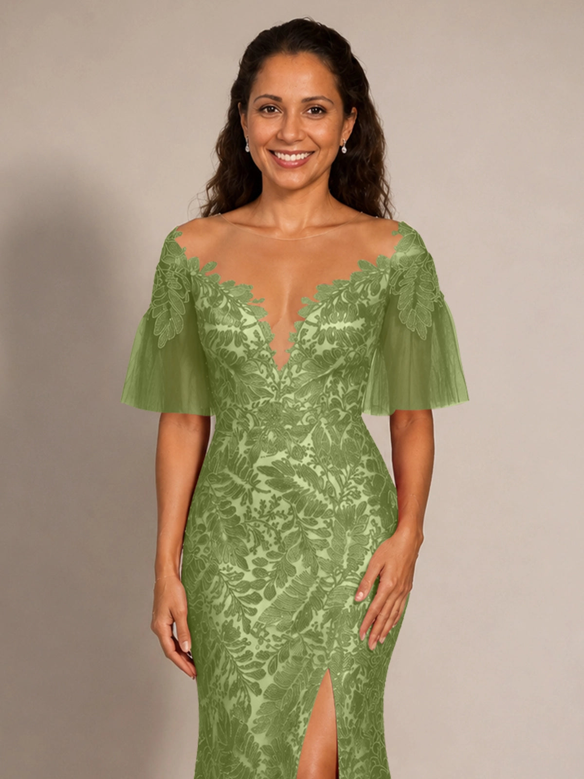 Mermaid Mother of the Bride Dress with V-neck 