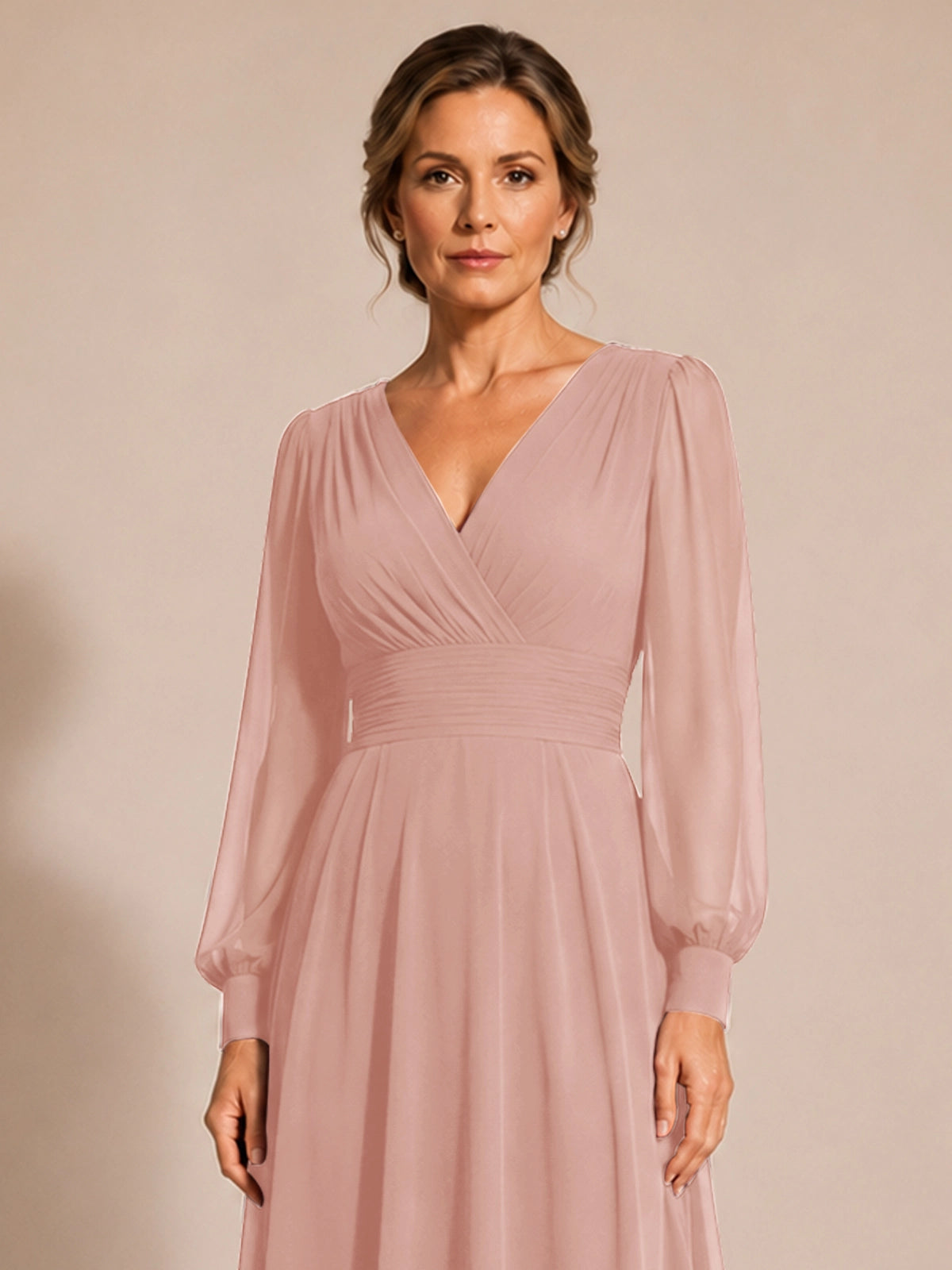 Chiffon Mother of the Bride Dress with Long Sleeves 