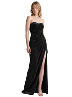 Velvet Prom Dress with Beaded Applique 