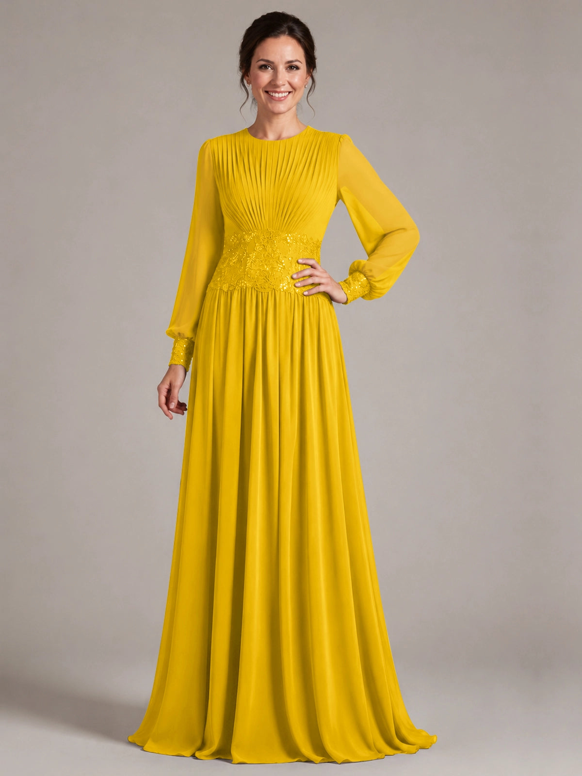 Chiffon Mother of the Bride Dress with Jewel Neckline 