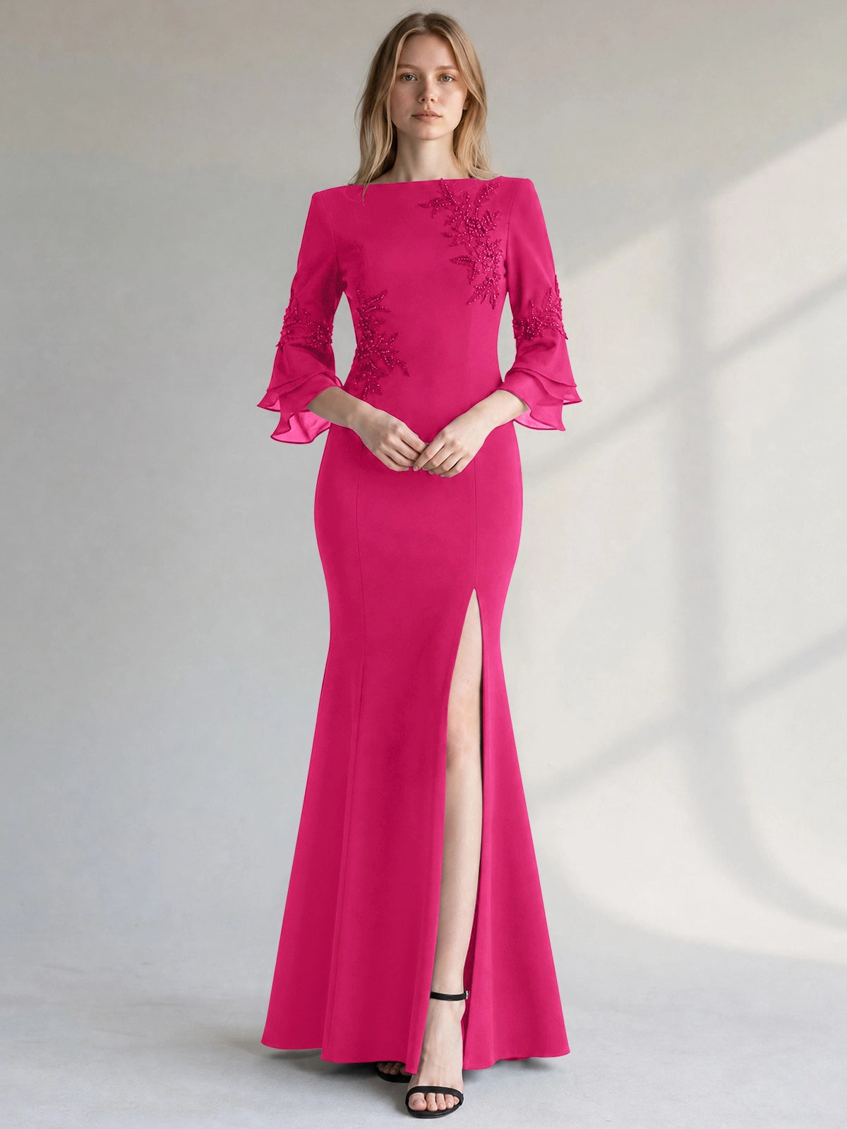 Chiffon Mother of the Bride Dress with 3/4 Sleeves