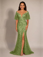 Mermaid Mother of the Bride Dress with V-neck 