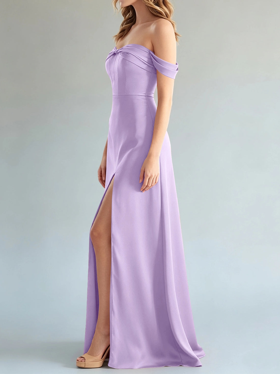 Off-the-Shoulder Slit Bridesmaid Dress 