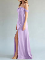 Off-the-Shoulder Slit Bridesmaid Dress 