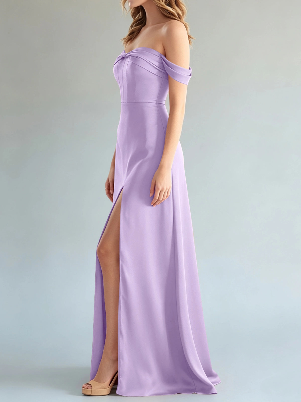 Off-the-Shoulder Slit Bridesmaid Dress 