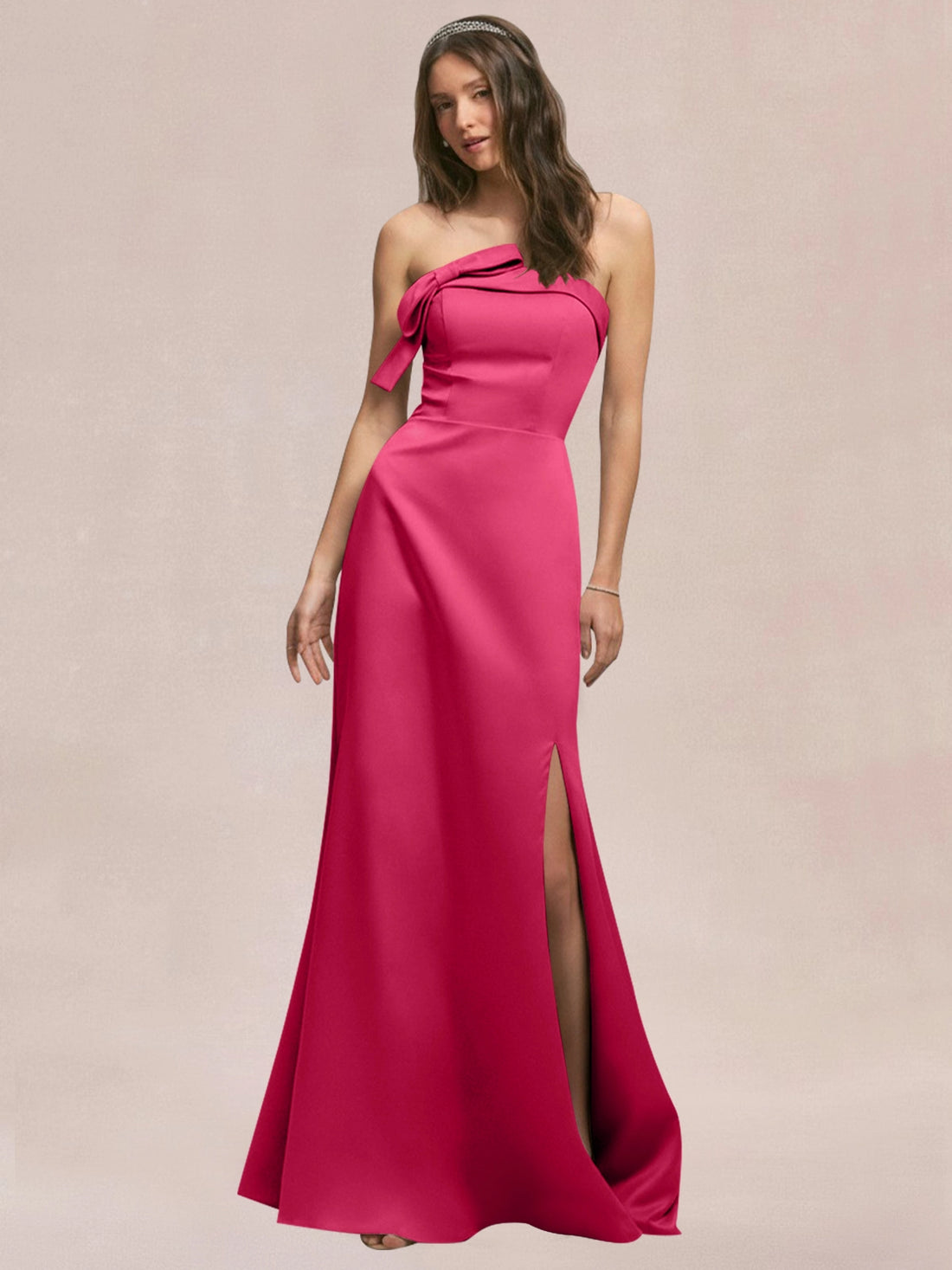 Satin Bow Accent Bridesmaid Dress 