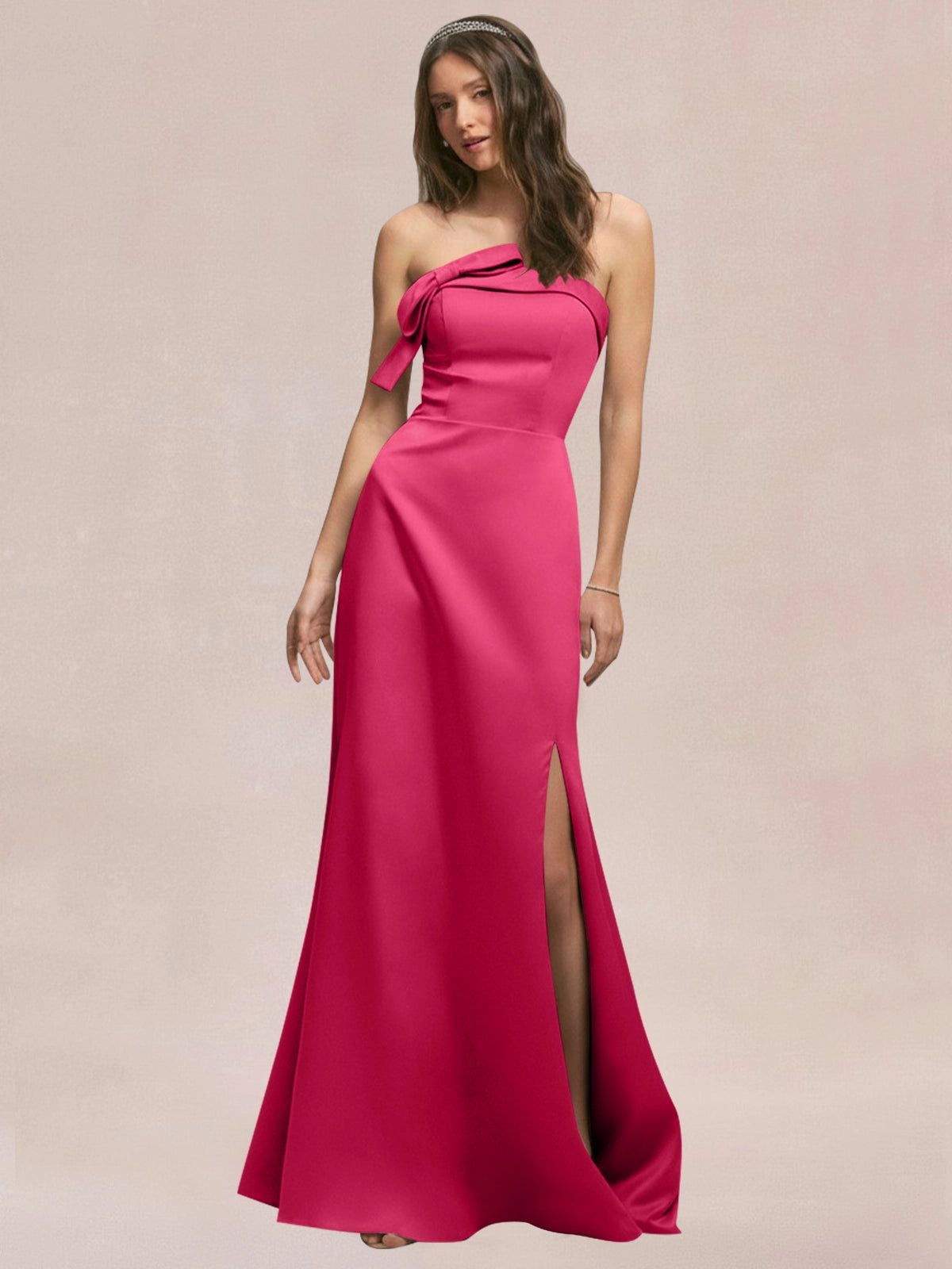 Satin Bow Accent Bridesmaid Dress 