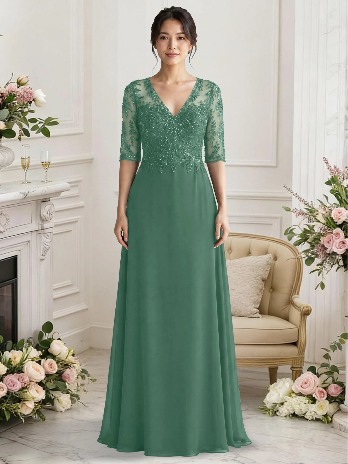 Lace Mother of the Bride Dress with Half Sleeves