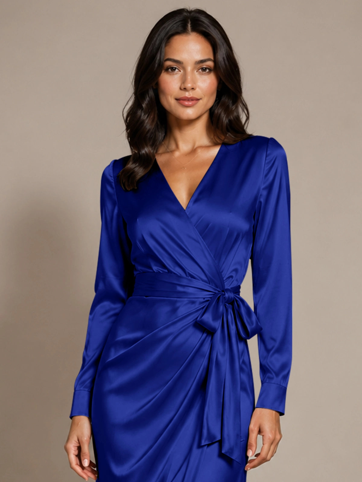 Silk-like Mother of the Bride Dress with Self-Tie Sash 