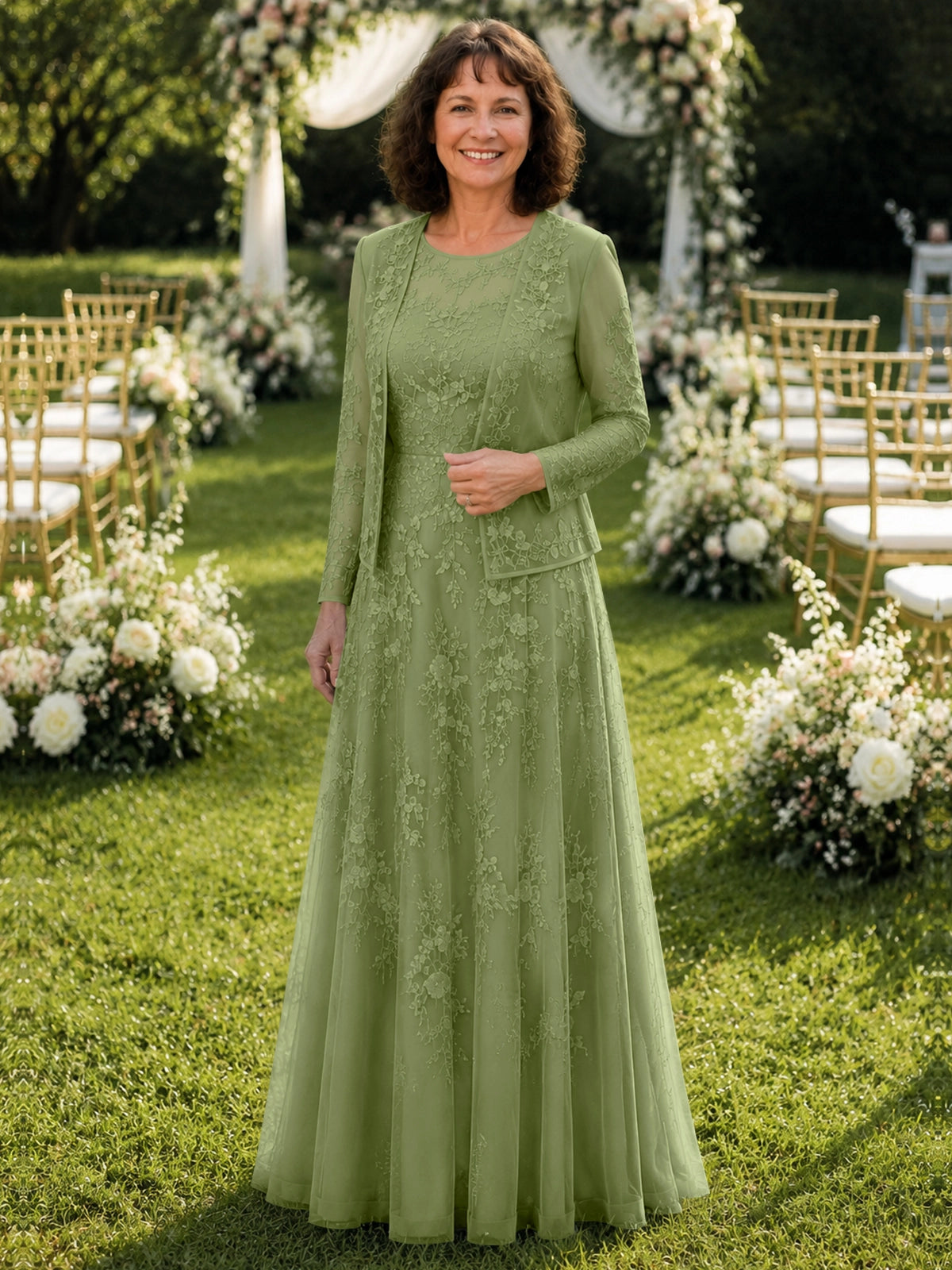 A-line Mother of the Bride Dress with Lace 