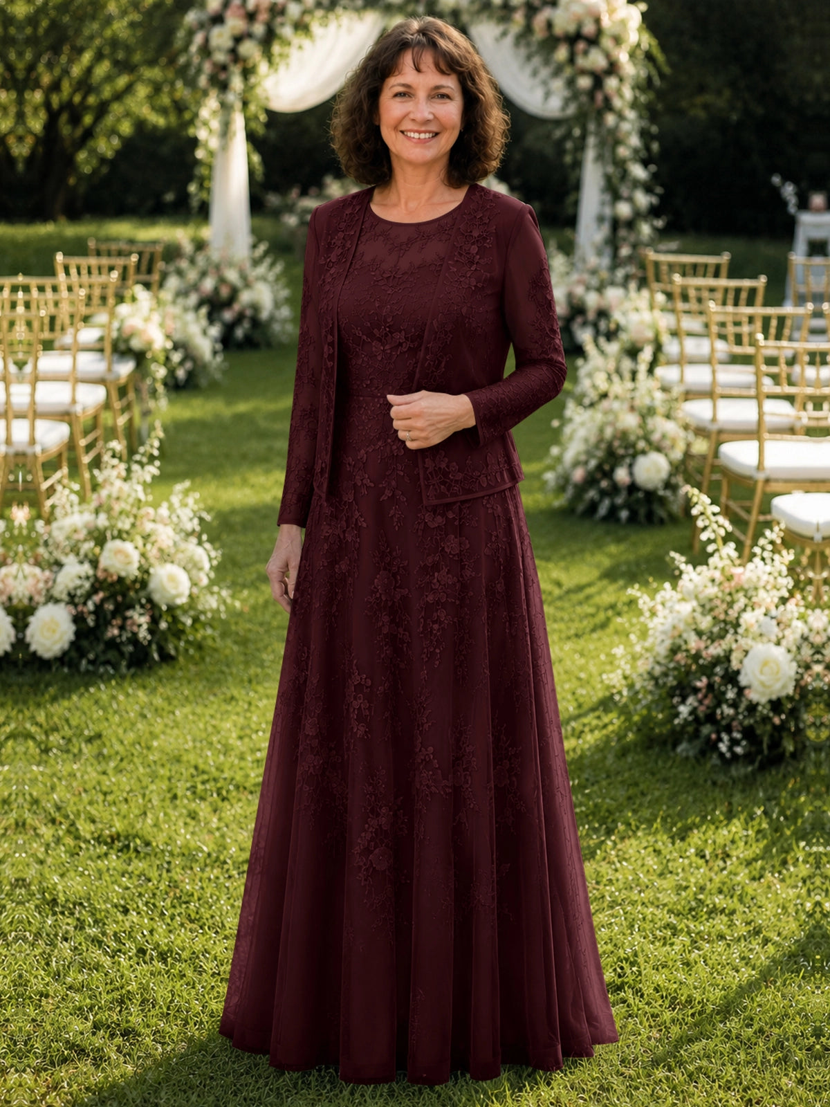 A-line Mother of the Bride Dress with Lace 