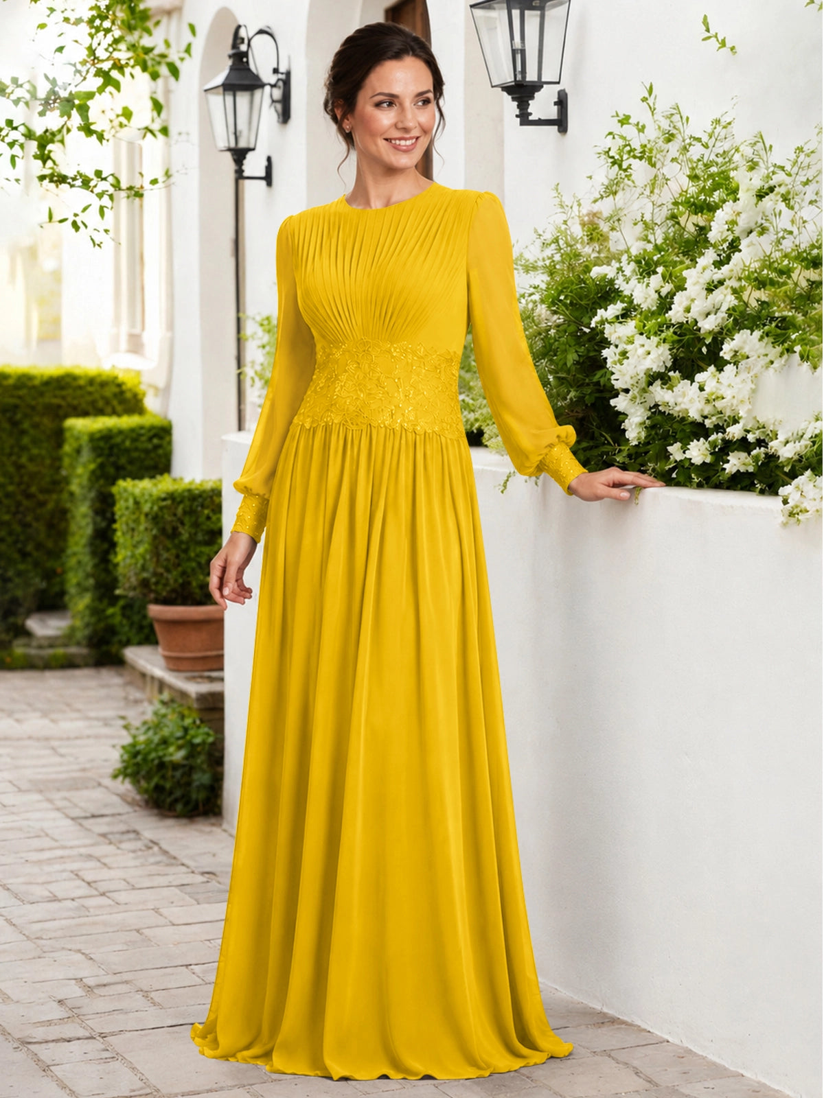 Chiffon Mother of the Bride Dress with Jewel Neckline 