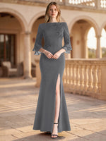 Chiffon Mother of the Bride Dress with 3/4 Sleeves