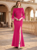 Chiffon Mother of the Bride Dress with 3/4 Sleeves
