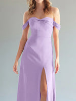 Off-the-Shoulder Slit Bridesmaid Dress 