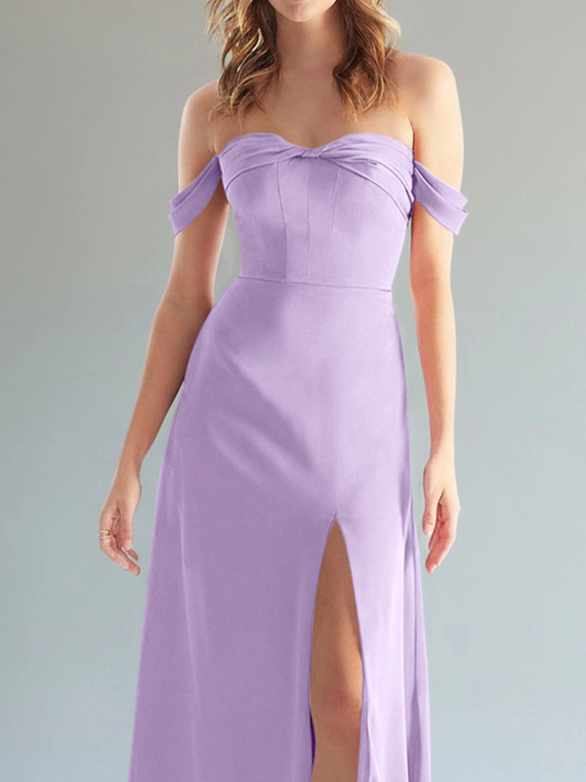 Off-the-Shoulder Slit Bridesmaid Dress 
