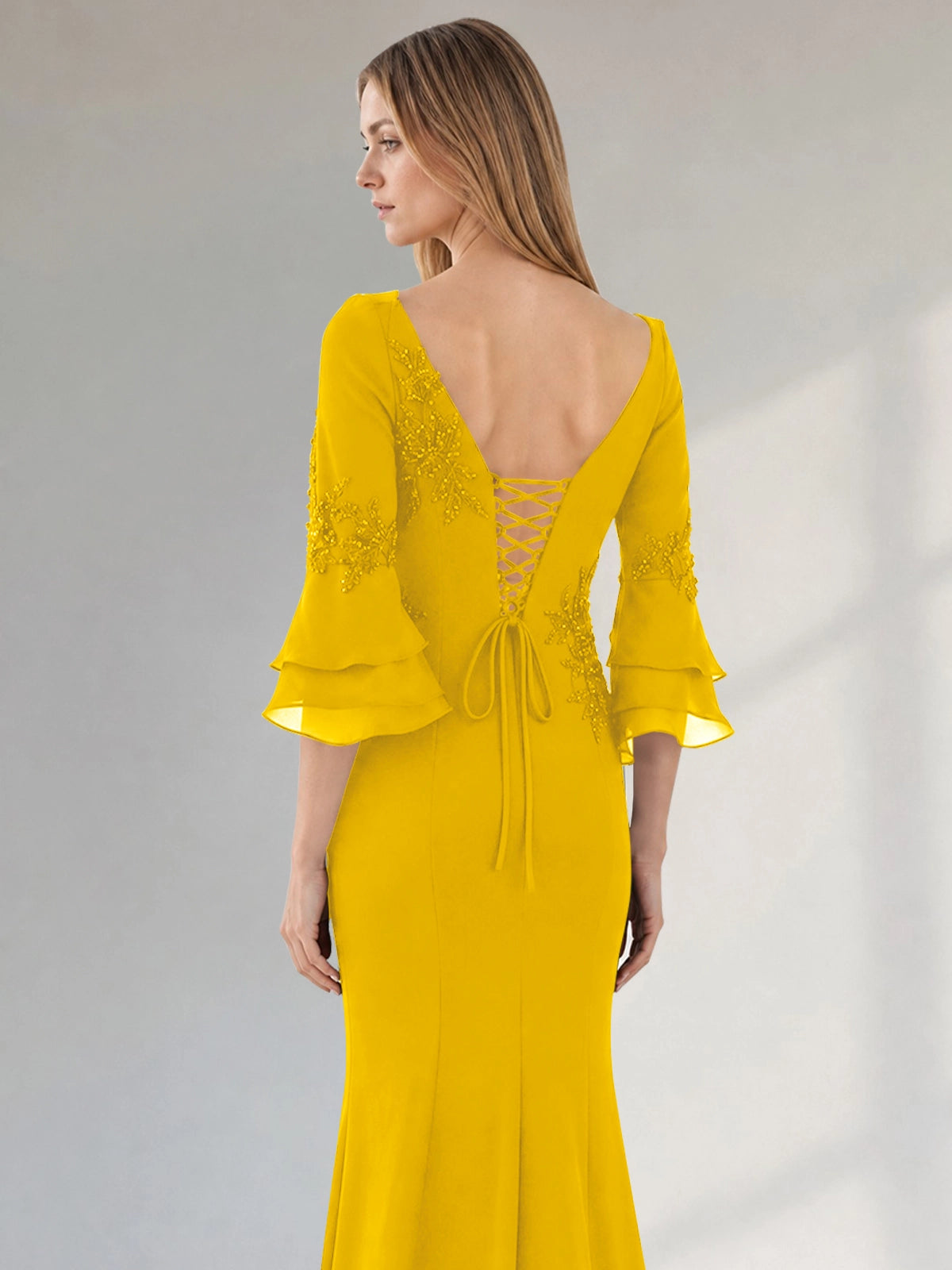 Chiffon Mother of the Bride Dress with 3/4 Sleeves