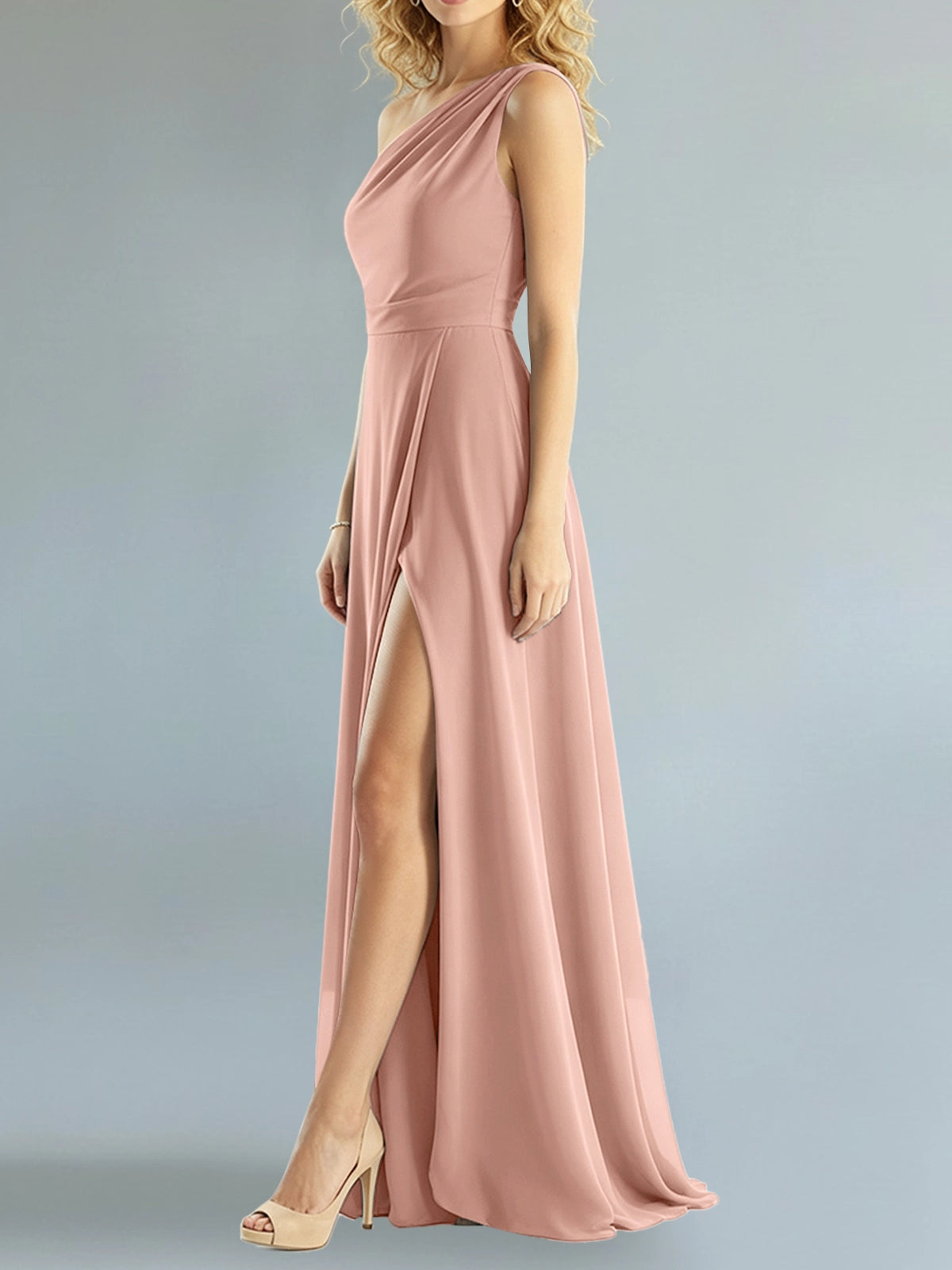 One-Shoulder Bridesmaid Dress with Slit