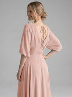 V-neck Slit Ruched Mother Dress 