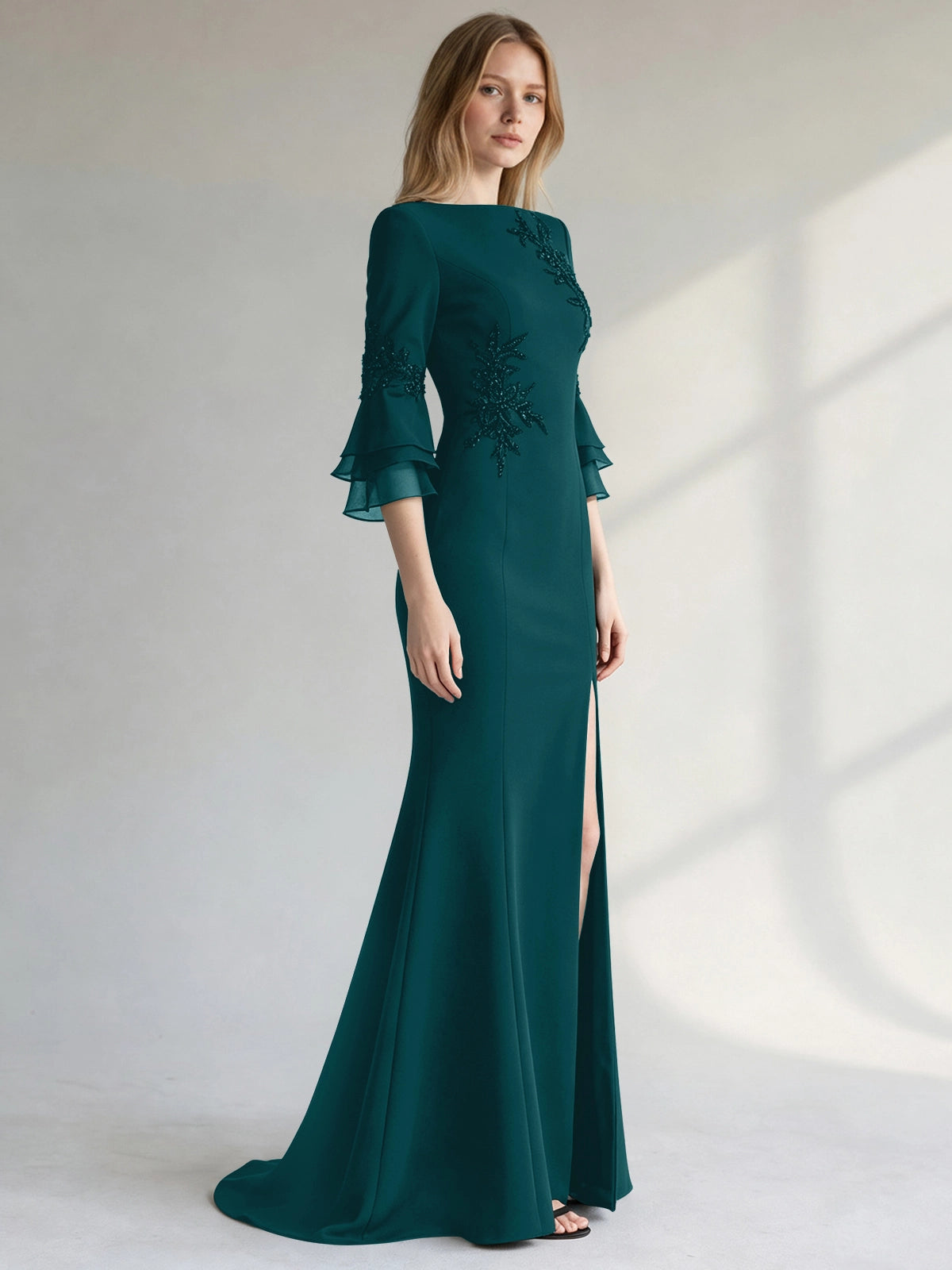 Chiffon Mother of the Bride Dress with 3/4 Sleeves