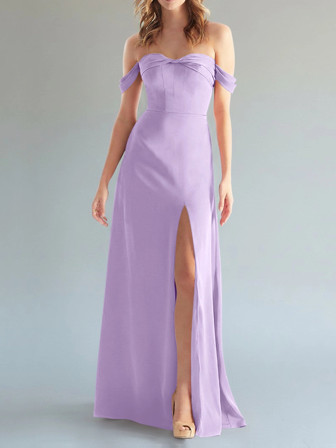 Off-the-Shoulder Slit Bridesmaid Dress 