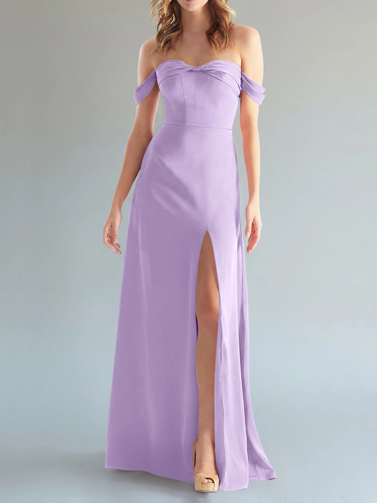 Off-the-Shoulder Slit Bridesmaid Dress 