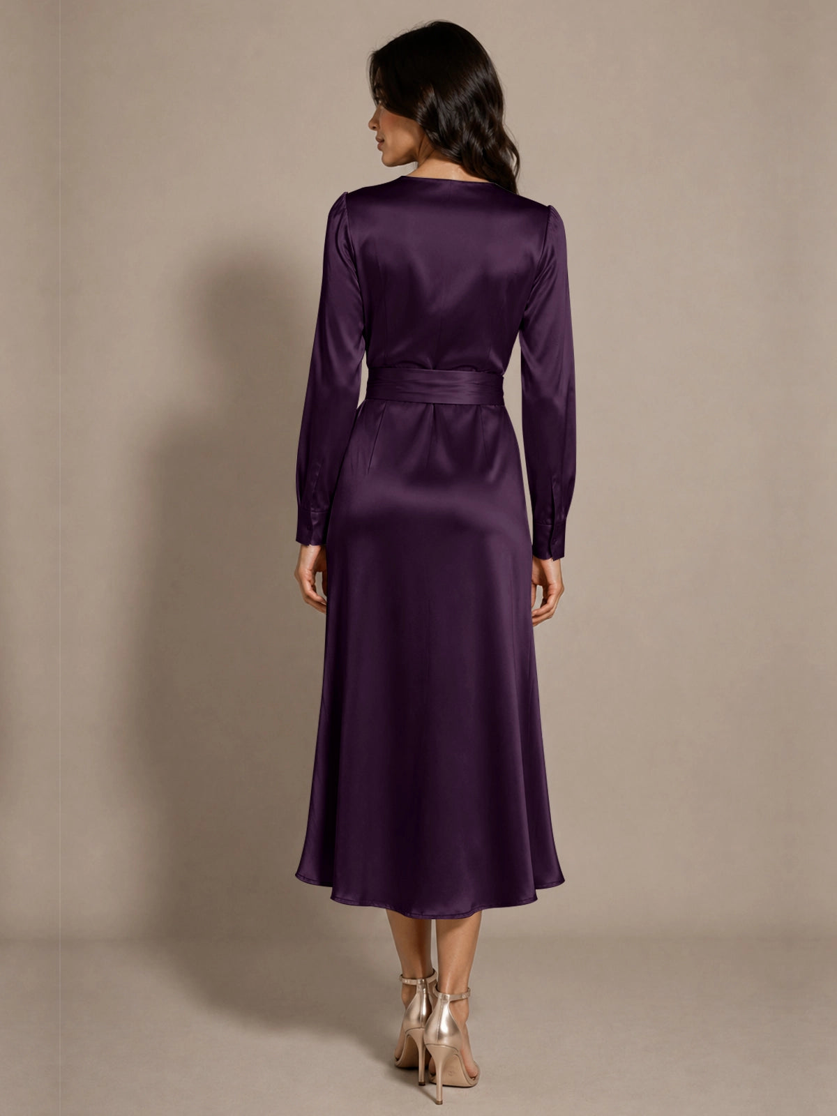 Silk-like Mother of the Bride Dress with Self-Tie Sash 