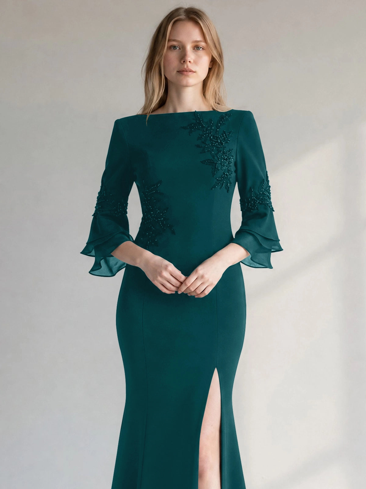 Chiffon Mother of the Bride Dress with 3/4 Sleeves