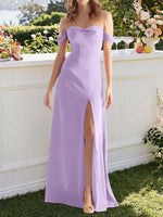 Off-the-Shoulder Slit Bridesmaid Dress 