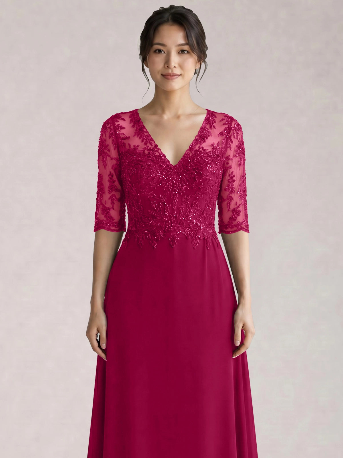 Lace Mother of the Bride Dress with Half Sleeves