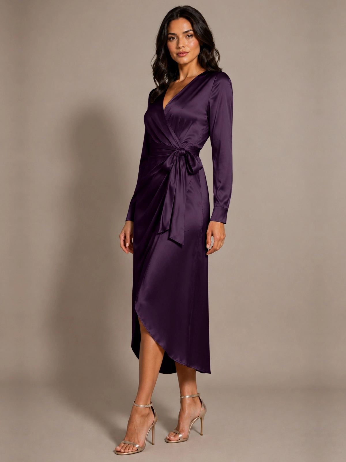 Silk-like Mother of the Bride Dress with Self-Tie Sash 