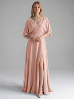 V-neck Slit Ruched Mother Dress 