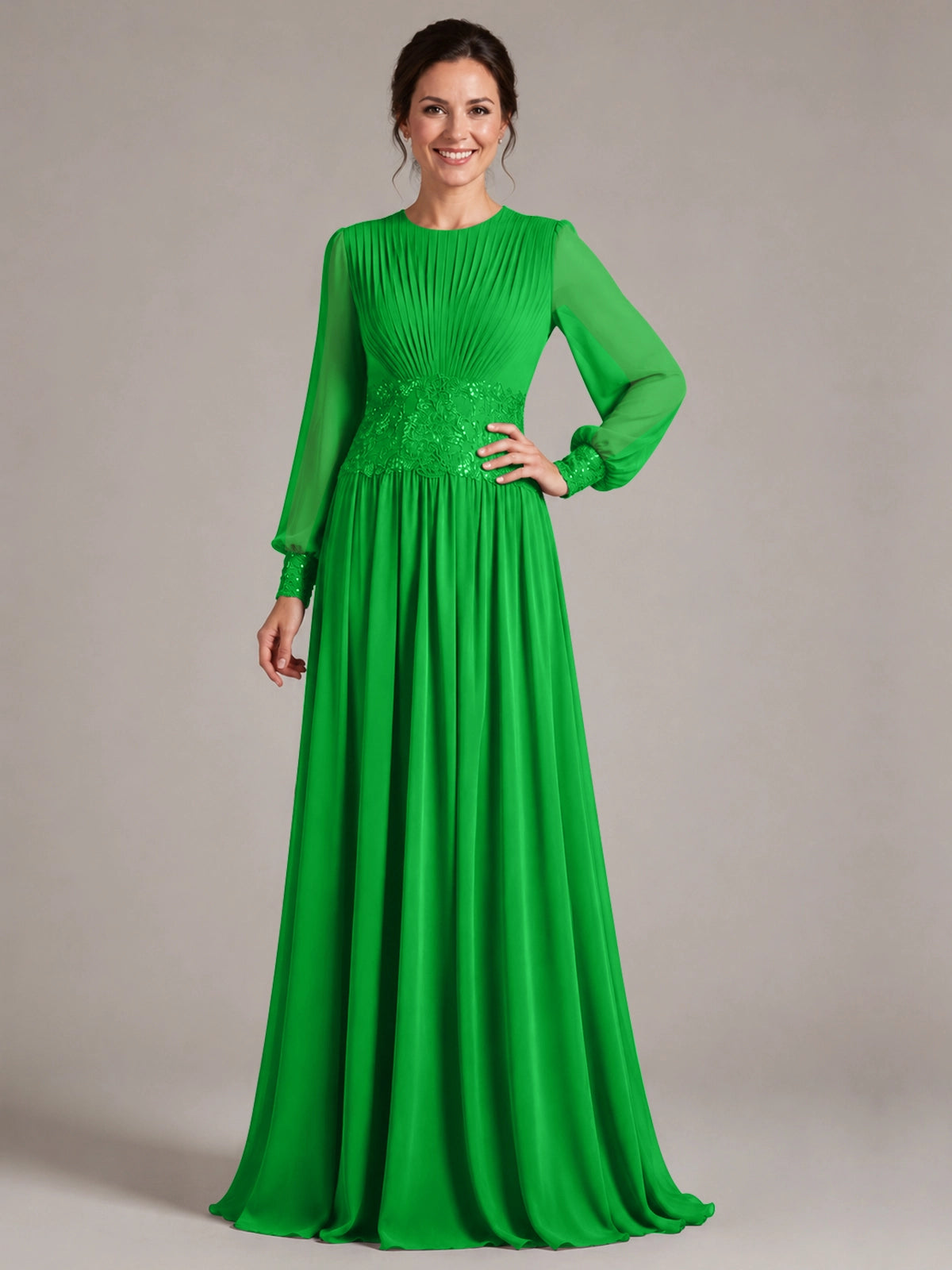 Chiffon Mother of the Bride Dress with Jewel Neckline 