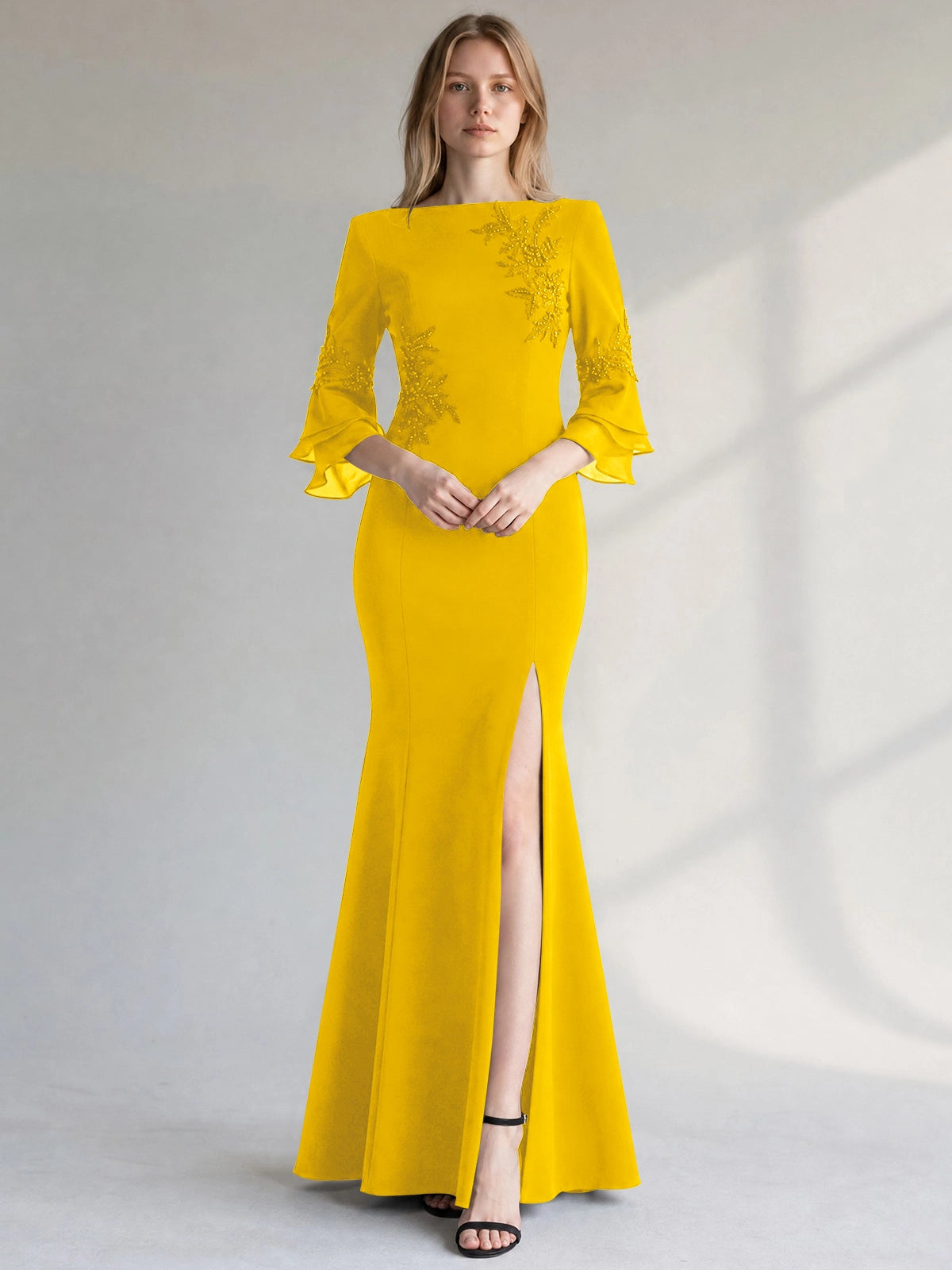 Chiffon Mother of the Bride Dress with 3/4 Sleeves