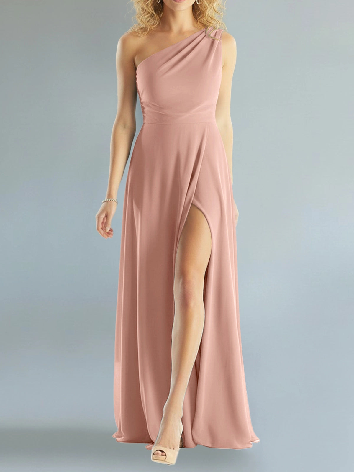 One-Shoulder Bridesmaid Dress with Slit