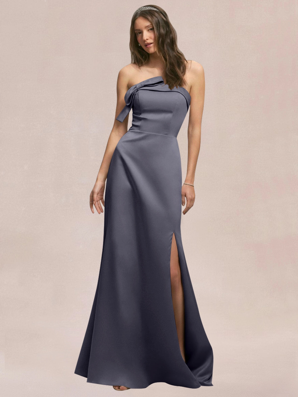 Satin Bow Accent Bridesmaid Dress 