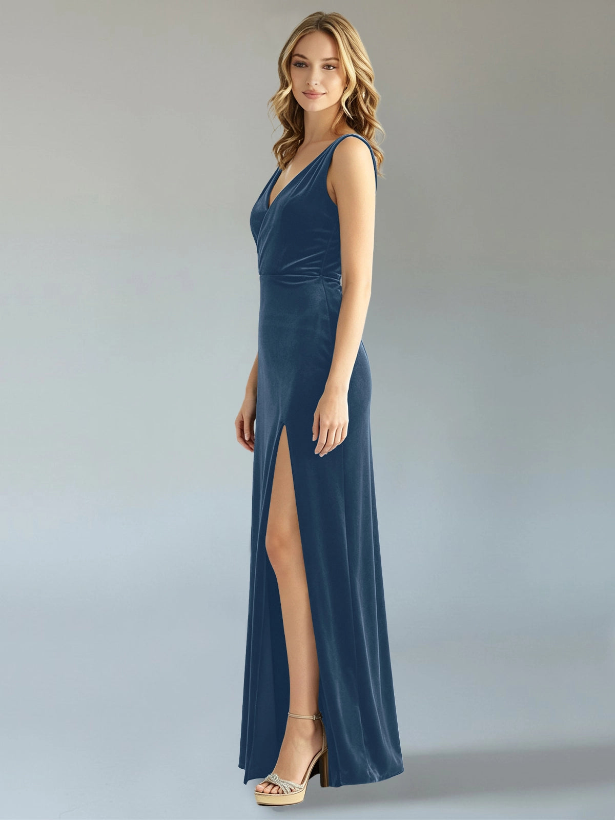 Velvet Bridesmaid Dress with Slit 